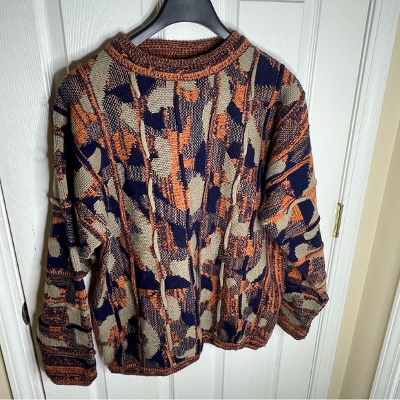 Bergati Coogi Style 3D Knit Sweater Vintage 90s Cable Multicolor Textured Sz Med
